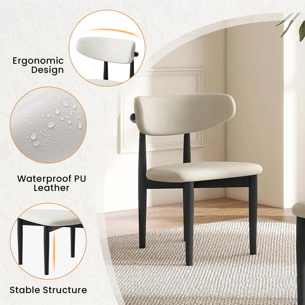 POVISON Modern Dining Chairs Set of 2, Armless Black PU Dining Chair with PU Cushions and Dark Walnut-Coloured Ash Wood, for Living Room, Dining Room