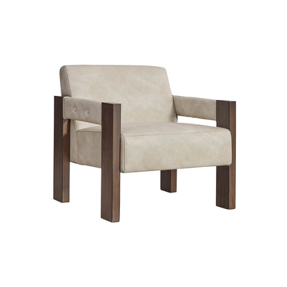 Signature Design by Ashley Adlanlock Contemporary Faux Leather Upholstered Solid Wood Accent Chair, Beige & Dark Brown