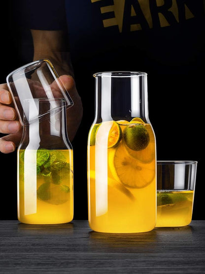 Sizikato 15 Oz Simple Clear Glass Bedside Night Water Carafe with Tumbler Glass