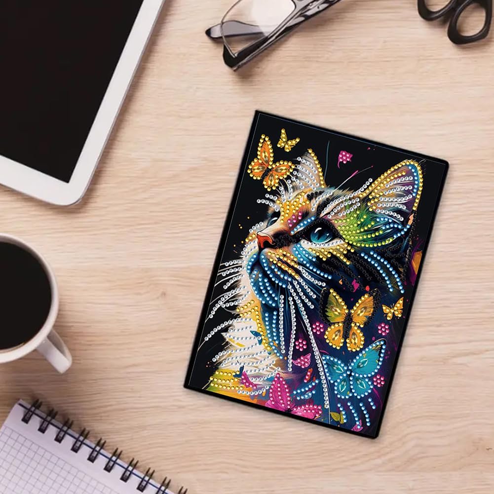 5D DIY Diamond Painting Notebook Art Kits for Adults Beginners Cover Leather Diamond Painting Sketchbook Flower Diamond Art Hardcover Dairy Book Festival Birthday Gift 8.26x5.7 in (Blue-04)