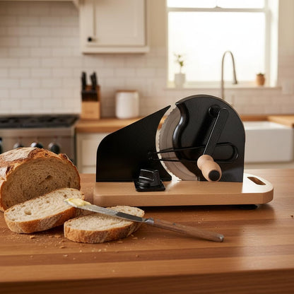 Manual Bread Slicer with Hand Crank - Adjustable Rotary Bread Cutter for Homemade Bread & Sourdough Rounds, Countertop German Style Stainless Steel Bread Slicer Machine & Loaf Slicer
