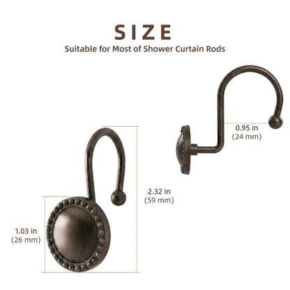 PSPFTN 12-Piece Set of Shower Curtain Hooks，Metal Decorative Rings， Anti-Rust Circular Design，Heavy Duty Design (Bronze)