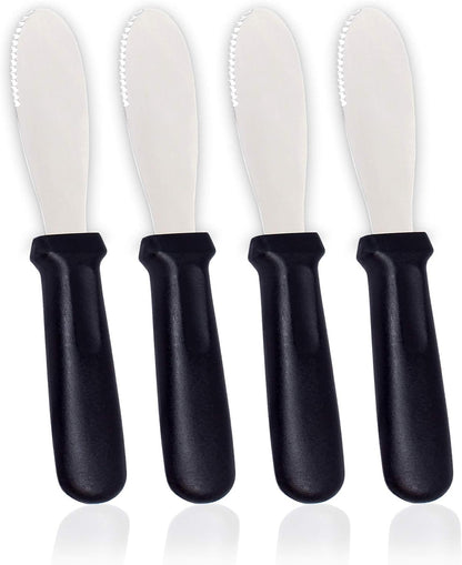 AnapoliZ 4 PCS Butter Spreader Knives, Wide Blade Stainless Steel Spreader Knife with Black Plastic Handle, Sandwich
