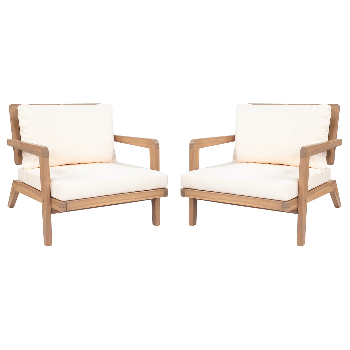 Christopher Knight Home Maeve Set of 2 Mid Century Modern Patio Furniture Acacia Wood Club Chairs, Outdoor Lounge Chairs, Relaxing Armchairs/Accent Chairs with Cushions for Patio, Light Teak+Beige