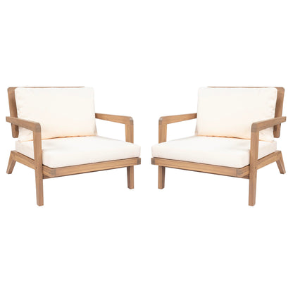 Christopher Knight Home Maeve Set of 2 Mid Century Modern Patio Furniture Acacia Wood Club Chairs, Outdoor Lounge Chairs, Relaxing Armchairs/Accent Chairs with Cushions for Patio, Light Teak+Beige