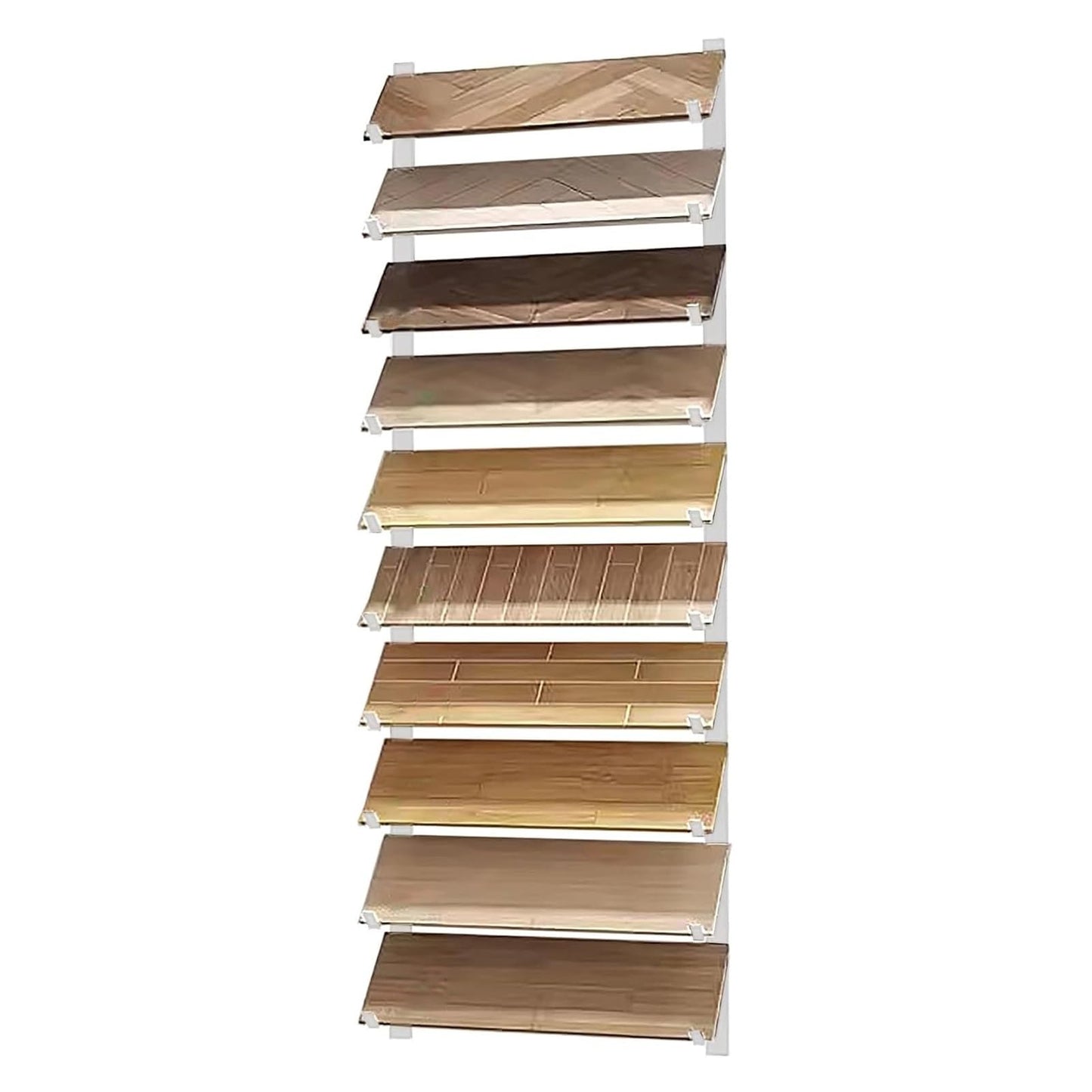 Floor Tile Sample Rack,Wall Mounted Tile Sample Display Rack - 10 Tier Metal & Wooden Storage Holder, Heavy Duty Floating Shelf for Retail Stores, Ceramic & Floor Tiles (White 20.5x140cm)