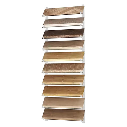 Floor Tile Sample Rack,Wall Mounted Tile Sample Display Rack - 10 Tier Metal & Wooden Storage Holder, Heavy Duty Floating Shelf for Retail Stores, Ceramic & Floor Tiles (White 20.5x140cm)