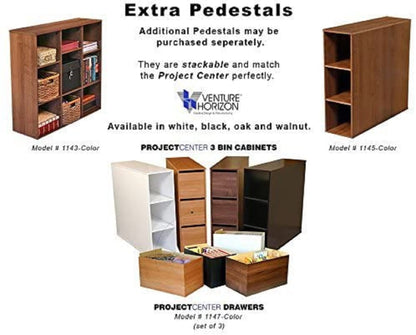 Project Center Desk with Bookcase and 3 Bin Cabinet,Modern-White