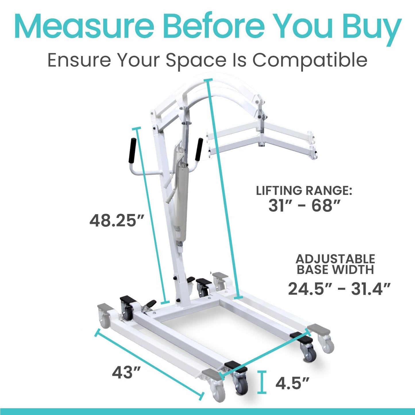 Vive Hydraulic Patient Lift for Home Use - Portable, Medical Patient Transfer Lift System - Sit to Stand Lift Assist for Elderly - Floor & Fall Elderly Lift - for Car, Wheelchair, Chair & Bed Transfer