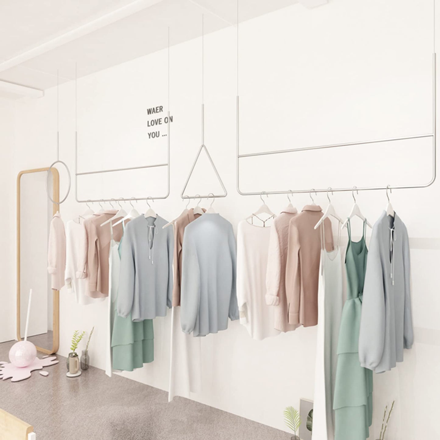 CUTPOIY Hanging Metal Clothing Display Rack, Metal Commercial Clothing Hanger Ceiling Hanger, U-Shaped Hanger Retail Store Clothing Clothes Rail, Used in Boutiques(120cm White U sd Bar Hanger)