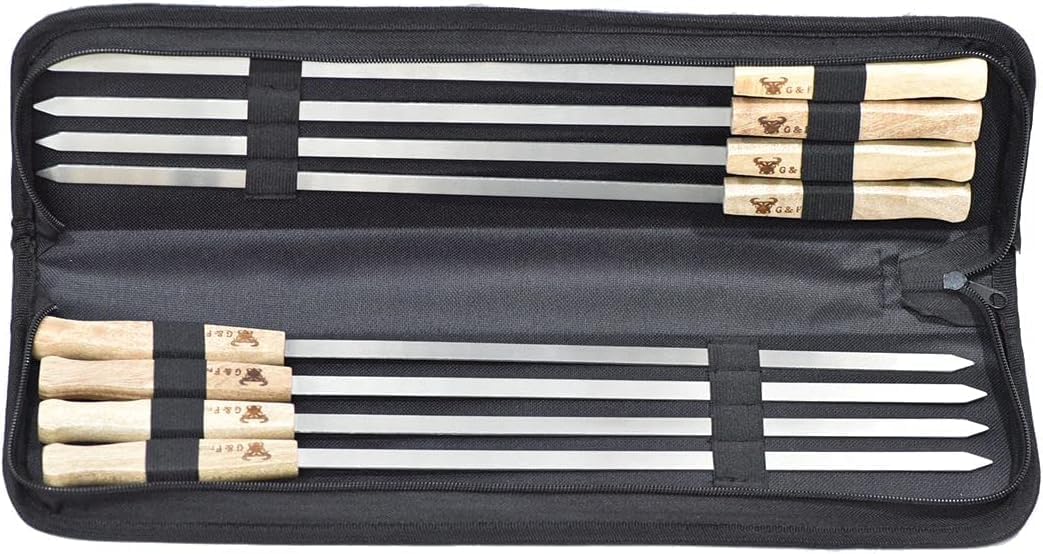 G & F Products Brazilian BBQ Skewers 16 Piece Set Stainless Steel Kabob Sticks 17-Inch Flat Blade with Hardwood Handles Reusable Commercial Grade for Grilling Meat Kebab and Outdoor Cooking