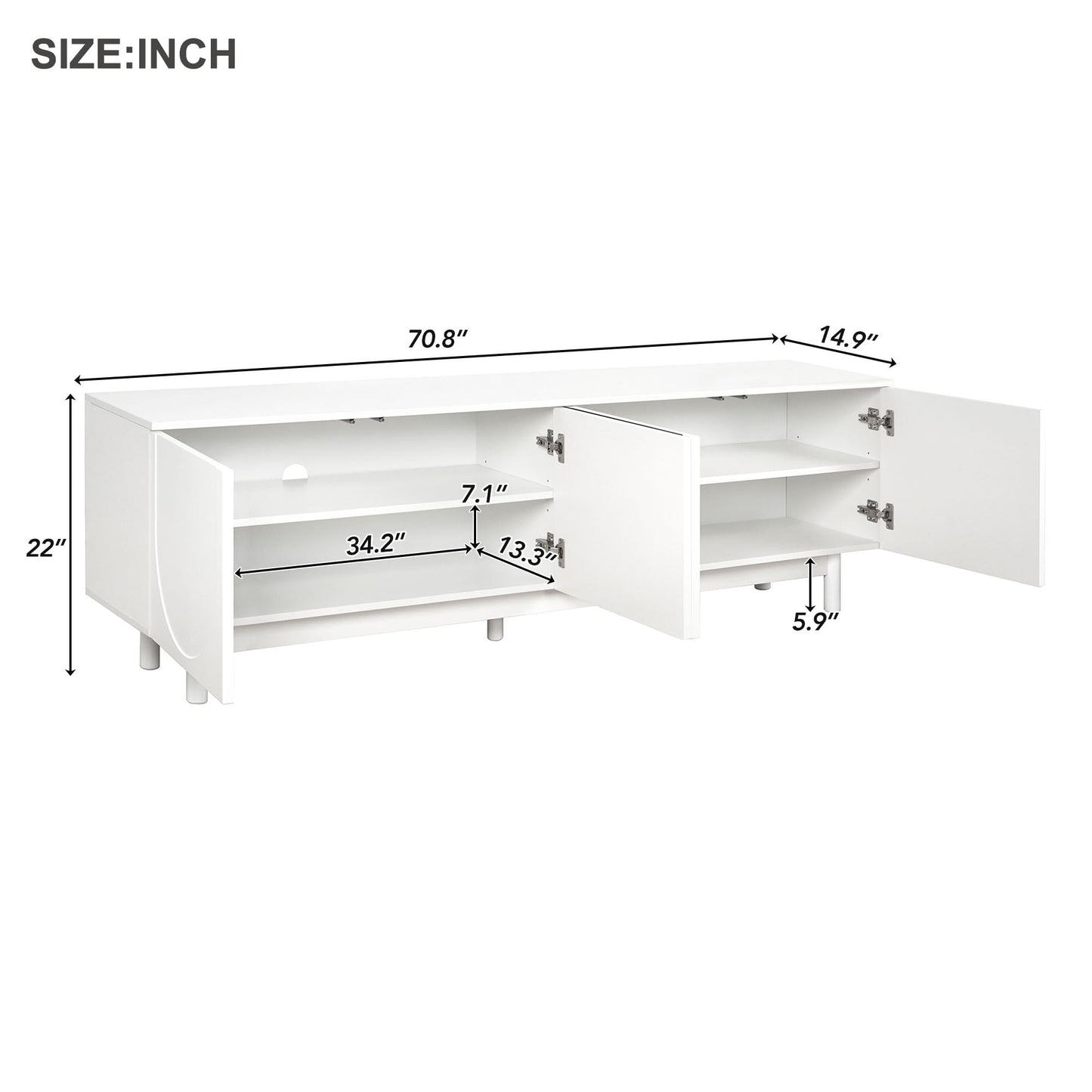 Ball & Cast Modern TV Stand with Arch Cabinets for TVs up to 78", Minimalist Entertainment Center w/Solid Wood Legs and Adjustable Shelves, Media Console for Living Room,White