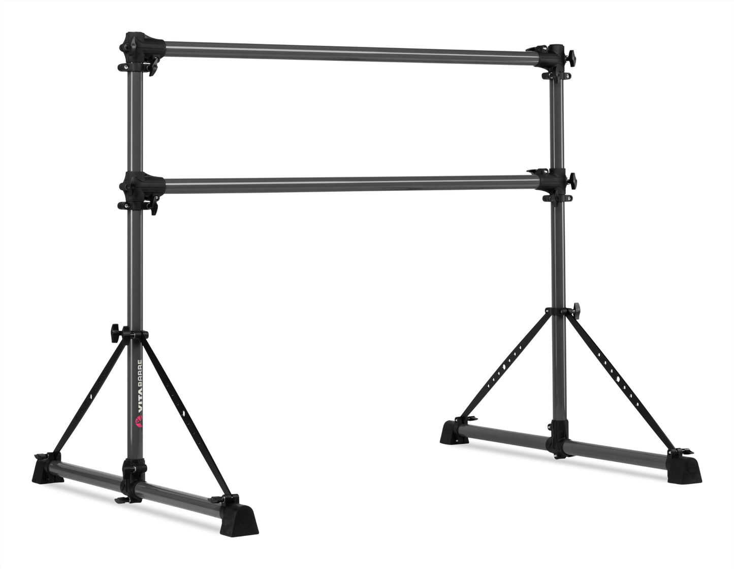 VITA Barre Portable Freestanding Double Ballet Barre, Fit, 4 Ft Bars, Dark Mystic Gray, Aluminum | Adjustable Height, Made in USA, Home or Gym Exercise Equipment | Dance, Fitness, Pilates