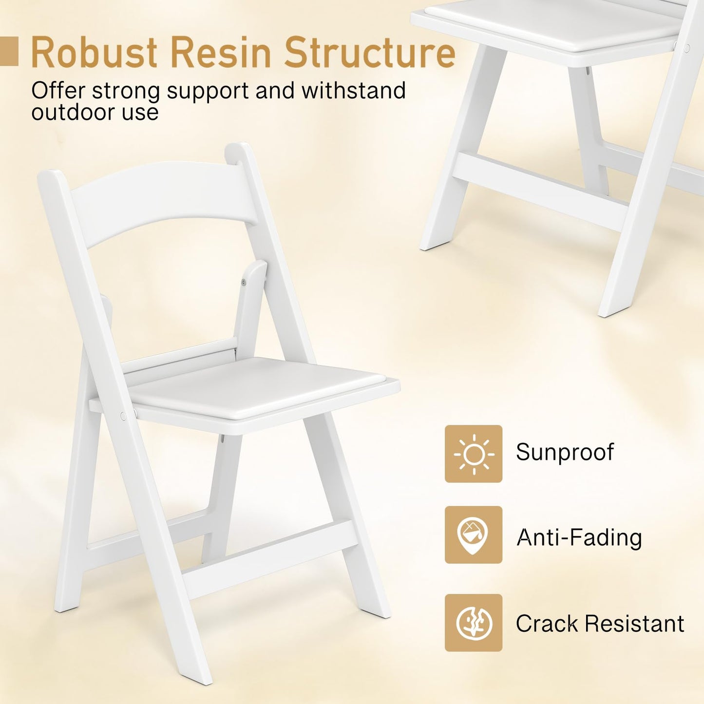 HAPPYGRILL Folding Patio Dining Chairs Set of 20, 1100 lbs Capacity Resin Padded Seats, Lightweight Portable Outdoor Chairs for Patio, Office, Weddings, Events, White (20)