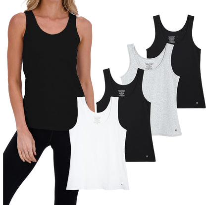 Lucky Brand Women's Tank Top - 4 Pack Stretch Cotton Scoop Neck Sleeveless T-Shirt (S-XL), Size Medium, Black/Grey/Black/White