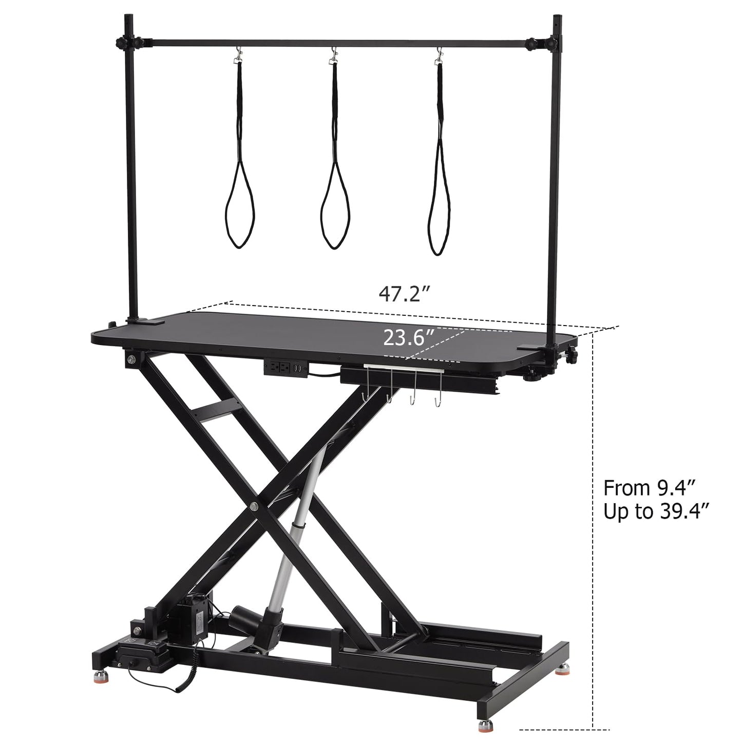 Towallmark Electric Dog Grooming Table, Height Adjustable Large Pet Anti Slip Desktop, Foldable Bathing Desk with Overhead Arm, Hooks & 3 Nooses, Maximum Capacity Up to 264.5Lbs, Balck