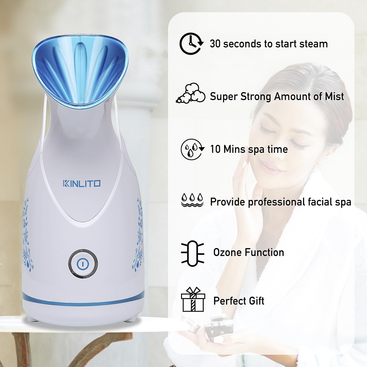 Facial Steamer Ionic Face Steamer for Home Facial, Warm Mist Small Facial Steamer for Deep Cleaning Unclog Pores with Blackhead Remover, Aromatherapy Kit for Personal Home SPA (Blue)