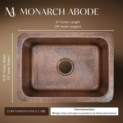 Monarch Abode Kitchen & Bar Sink – 21-inch Milan Dual Mount Drop in Kitchen Sink, Hand Hammered Pure Copper Sinks, Drop in Bar Sinks or Undermount, Deep Single Rectangular Bowl