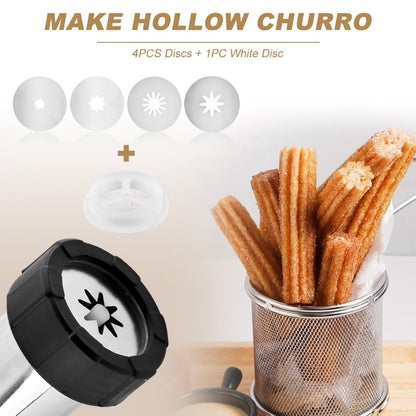 3-in-1 Stainless Steel Churros Maker Machine – Multifunctional Cookie Press with Piping Bag, Nozzles & Discs