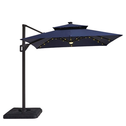 Greemotion Rumis 8-foot Cantilever UV-resistant Shade Rotation Tilt Umbrella with Built-in Solar Panel LED Light for Outdoor, Porch, Pool, Deck, Dark Blue