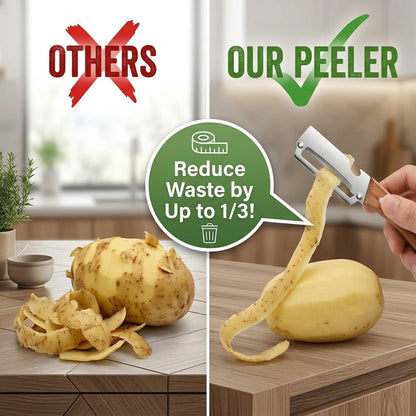 2 in 1 Multi Functional Vegetable Peeler with Bottle Opener and Wooden Handle Stainless Steel Blade Kitchen Tool for Sugar Cane Potato Fruit Pineapple Pumpkin Papaya Carrot Veggie Peeler - 2pc
