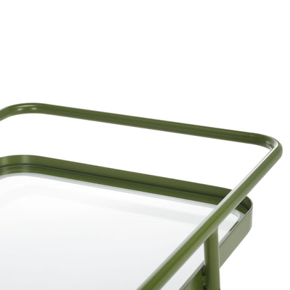 SAFAVIEH Home Collection Zunia Green/Clear Glass 2-Tier Bar Cart with Wheels