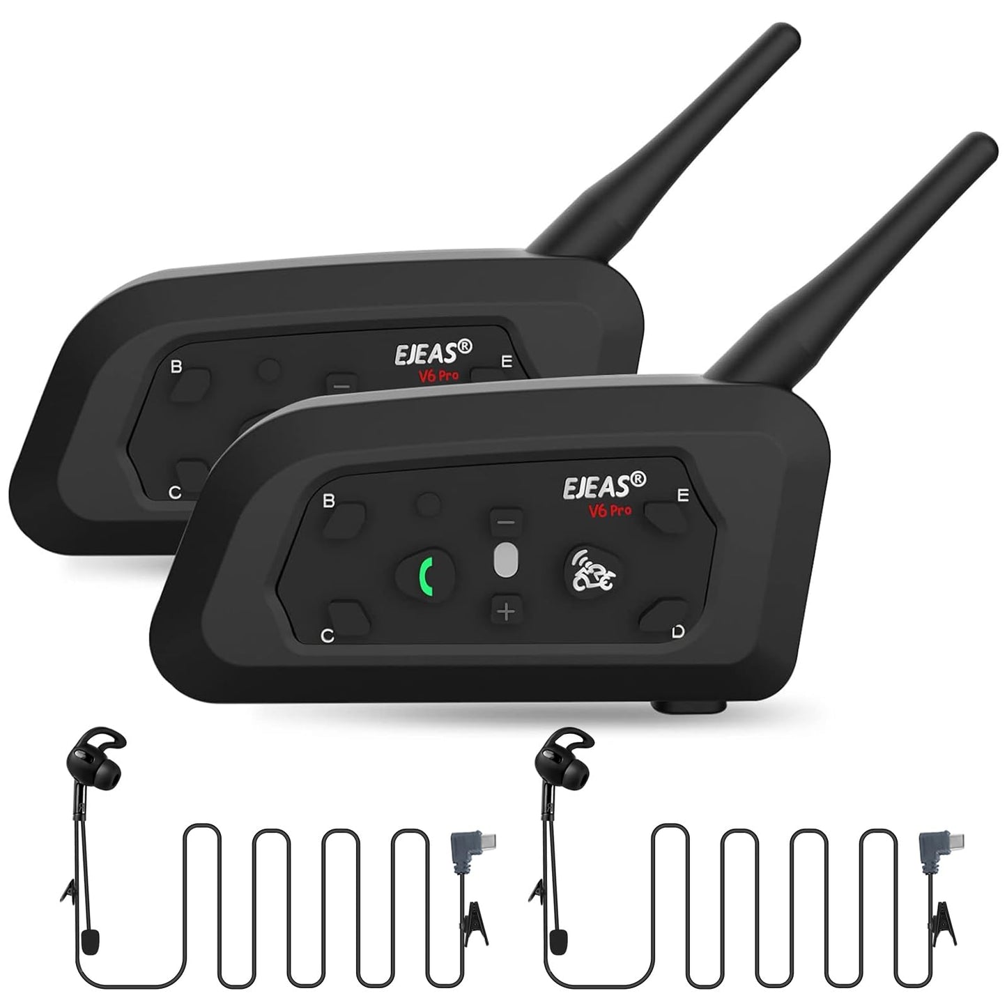 EJEAS V6C Referee Bluetooth Intercom, 2-Way 1200M Professional Referee Headset Communication System with Armband and Right Earpiece for Football and Handball Sports (2PCS)
