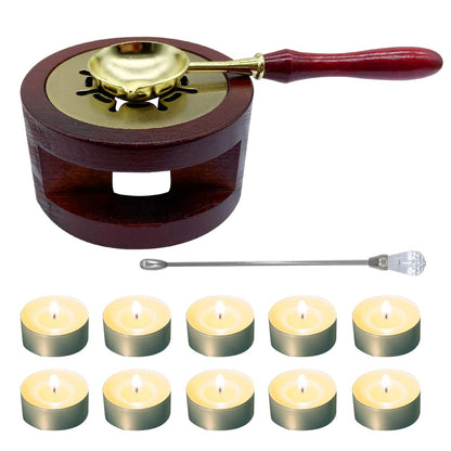 Wax Seal Warmer Kit Melting Furnace Tool with Spoon and Stir Stick, Tealight Candles Set for Wedding Wax Envelope Seal Stamp (Redwood B)