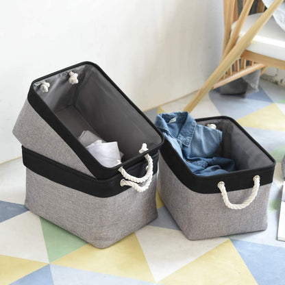 TheWarmHome Storage Basket - 16x12x8 Inch Fabric Organizer Bins for Laundry, Toys & More | Grey & Black