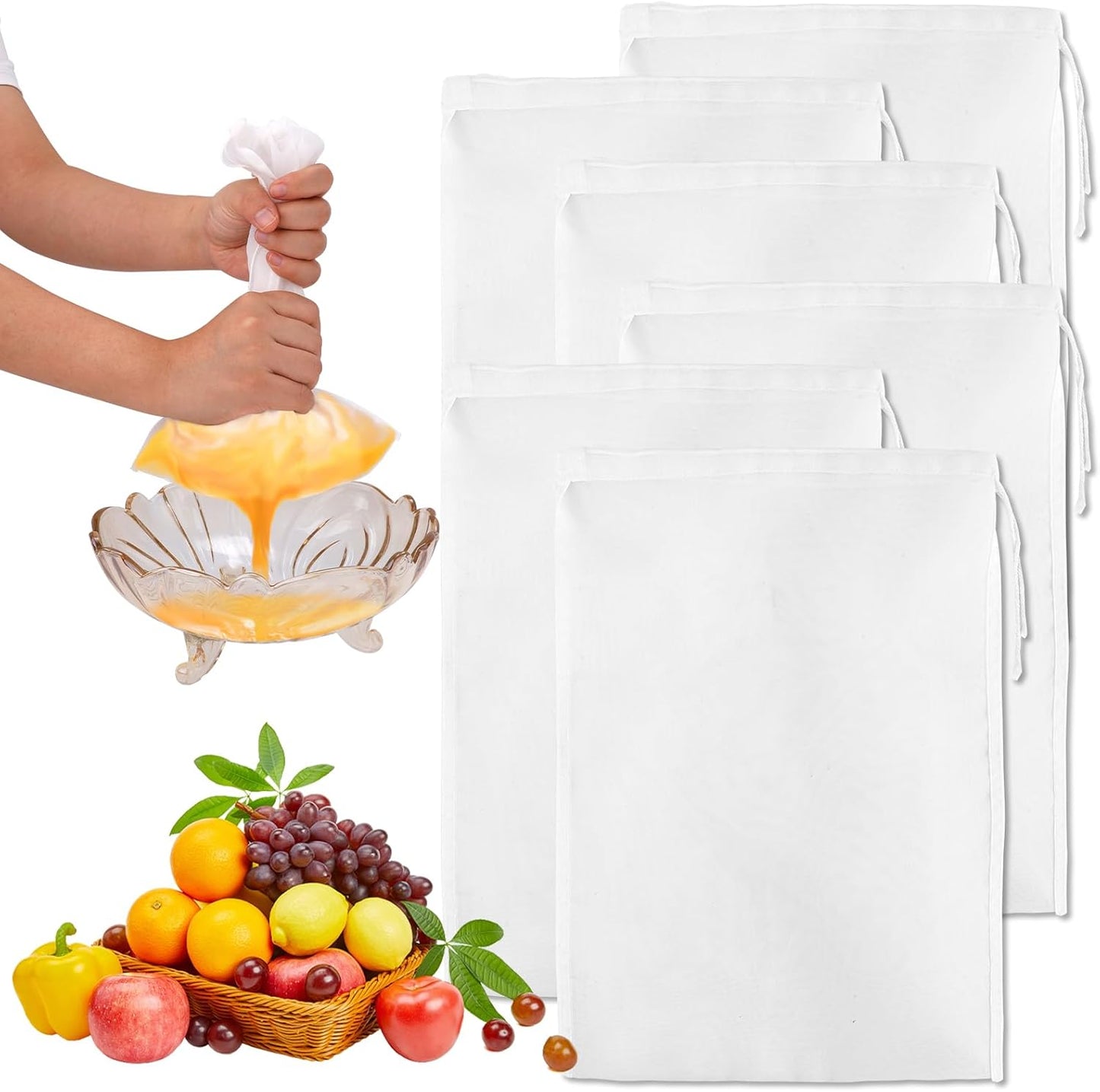 NQEUEPN 6pcs 11.81x7.87 Inch Nut Milk Bags, Reusable Nylon Cheese Cloth Bags Mesh Strainer Bags Nut Bag Strainers Food