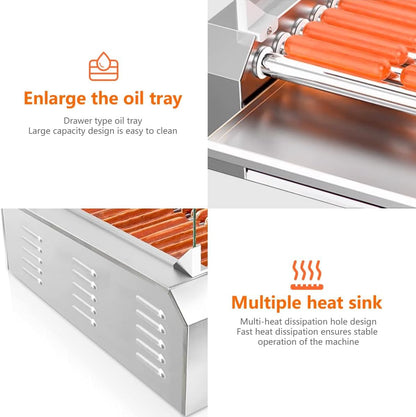 1700W Hot Dog Rollers,30 Hot Dog Capacity 11 Non-Stick Stainless Steel Rollers,Hot Dog Machine with Dust Cover,Hot Dog Roller Machine with Dual Temp Control and Led Light/Detachable Drip Tray (White)