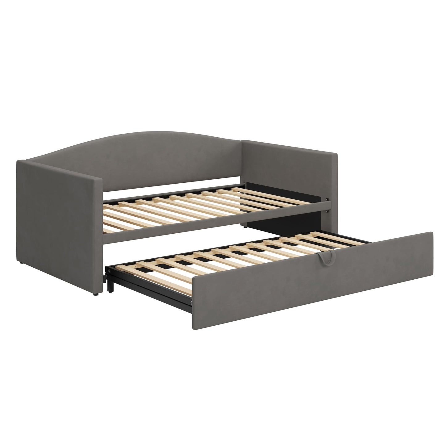 Merax Twin Size Velvet Daybed with Extended Pop Up Trundle, Upholstered Sofa Bed Daybed, Space-Saving Twin to King Design for Guest Room, Gray