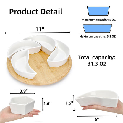 Cididu Ceramic Serving Tray Platters Lazy Susan, Rotating Divided Serving Set with 6 Removable Compartment, 11'' Appetizer Relish Dish, Snack Bowl Set for Christmas, Thanksgiving, Party, Kitchen