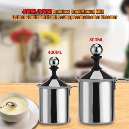 Milk Frother, Milk Frothers Foam Maker, 800ML Stainless Steel Manual Milk Frother Double Mesh Coffee Foamer Creamer Blender (800ml)