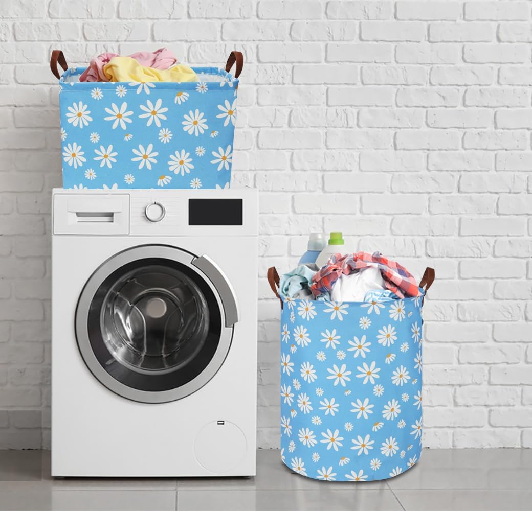 Rectangular Daisy Storage Basket, Collapsible Gift Basket with Handles for Kids Toys and Room Decor