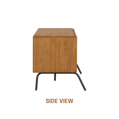 NTC Veil TV Stand with 3 Doors for TVs up to 60’’, Media Console with Vertical Groove Design and Metal Legs, Modern Entertainment Center for Living Room and Bedroom, Effortless Assembly, Teak Look