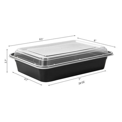 FULING 150 Pack Meal Prep Plastic Food Storage Containers With Lids 28 oz 1 Compartment Black Rectangular Reusable To Go Lunch Prepping Boxes BPA-Free Microwavable Freezer Dishwasher Safe Stackable
