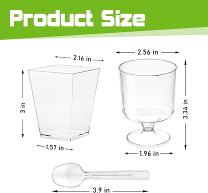 200 Pack 5 oz Plastic Dessert Cups with Spoons, Disposable Goblet Parfait Pudding Jello Shooter Cups for Party Serving