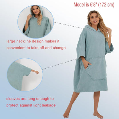 Swimmer Surf Poncho Hooded Towel for Adults Quick Dry Beach Changing Robe with Pockets, Unisex Swim Cover-Up, Grass