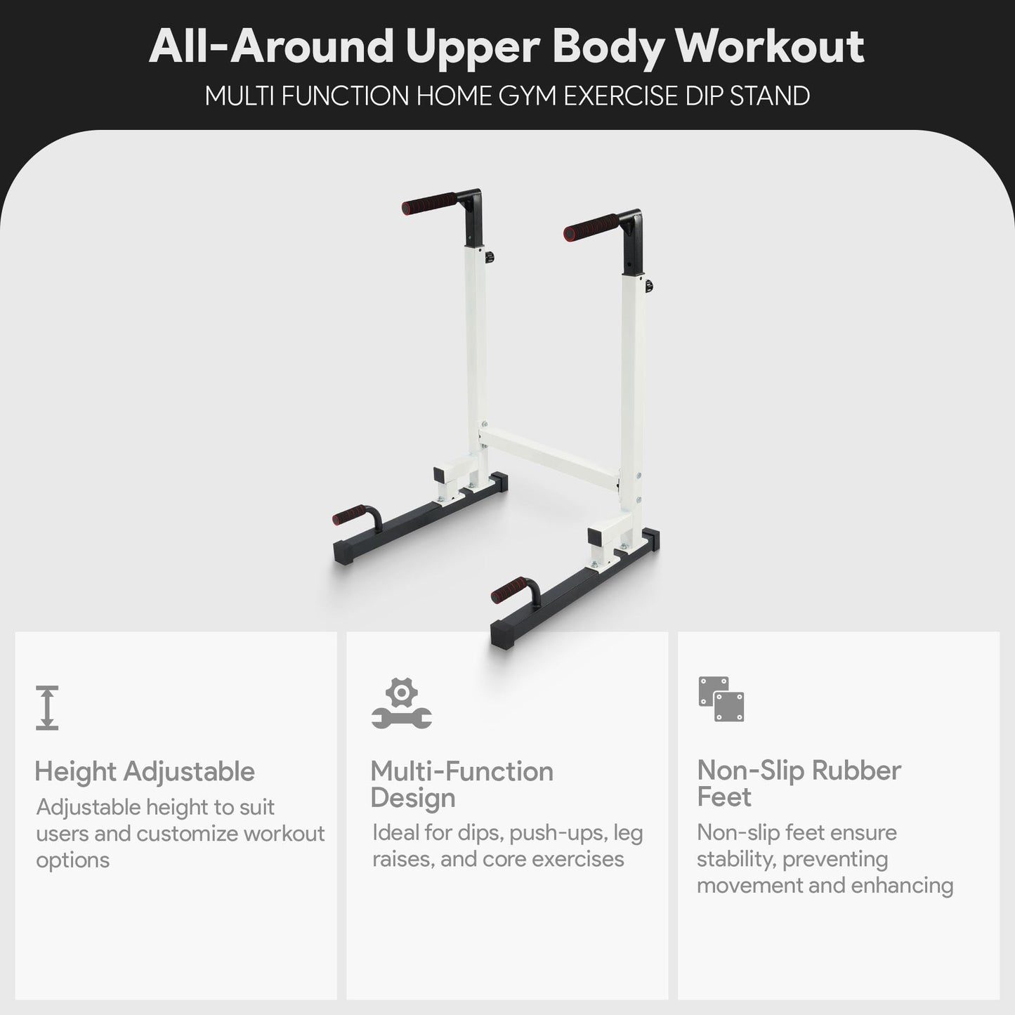 BalanceFrom Steel Frame Dip Station with Adjustable Height, 500 Pound Weight Capacity – Upper Body Workout Home Gym Equipment for Triceps, Push & Pull Ups, Leg Raises, and Bench Press