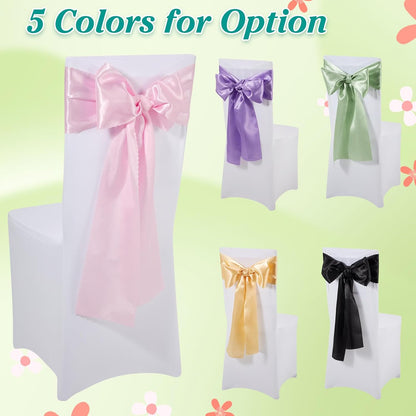 Skiennix Black Satin Chair Sashes - Upgraded 7" x 108" Bows for Weddings & Events | 50 Pack