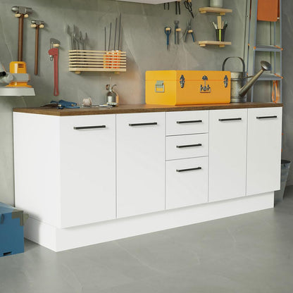 Madesa Garage and Utility Room Storage Cabinet, 78 Inch Wooden Base Unit with 3 Drawers 4 Doors and Adjustable Feet, White