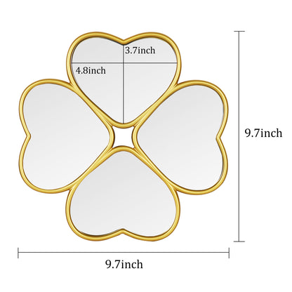 LuHeToz Small Decoritive Heart Wall Mirrors Set of 3, Decorative Four-Leaf Clover Mirror (Gold)