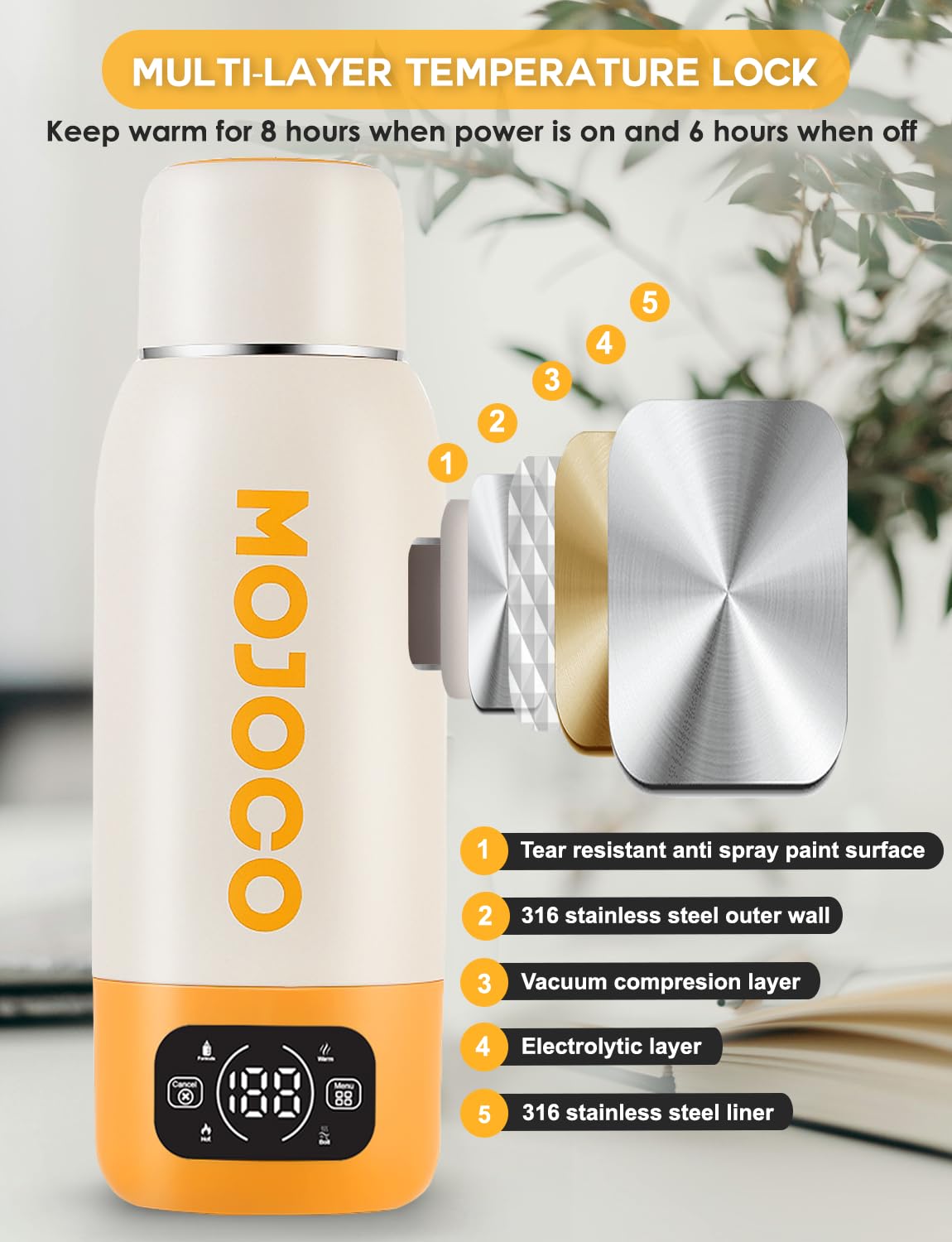 MOJOCO Portable Travel Kettle - 20oz Double Wall Vacuum Insulated Stainless Steel Kettle for Coffee, Tea - Leak Proof Portable Small Water Boiler for RV, Camping