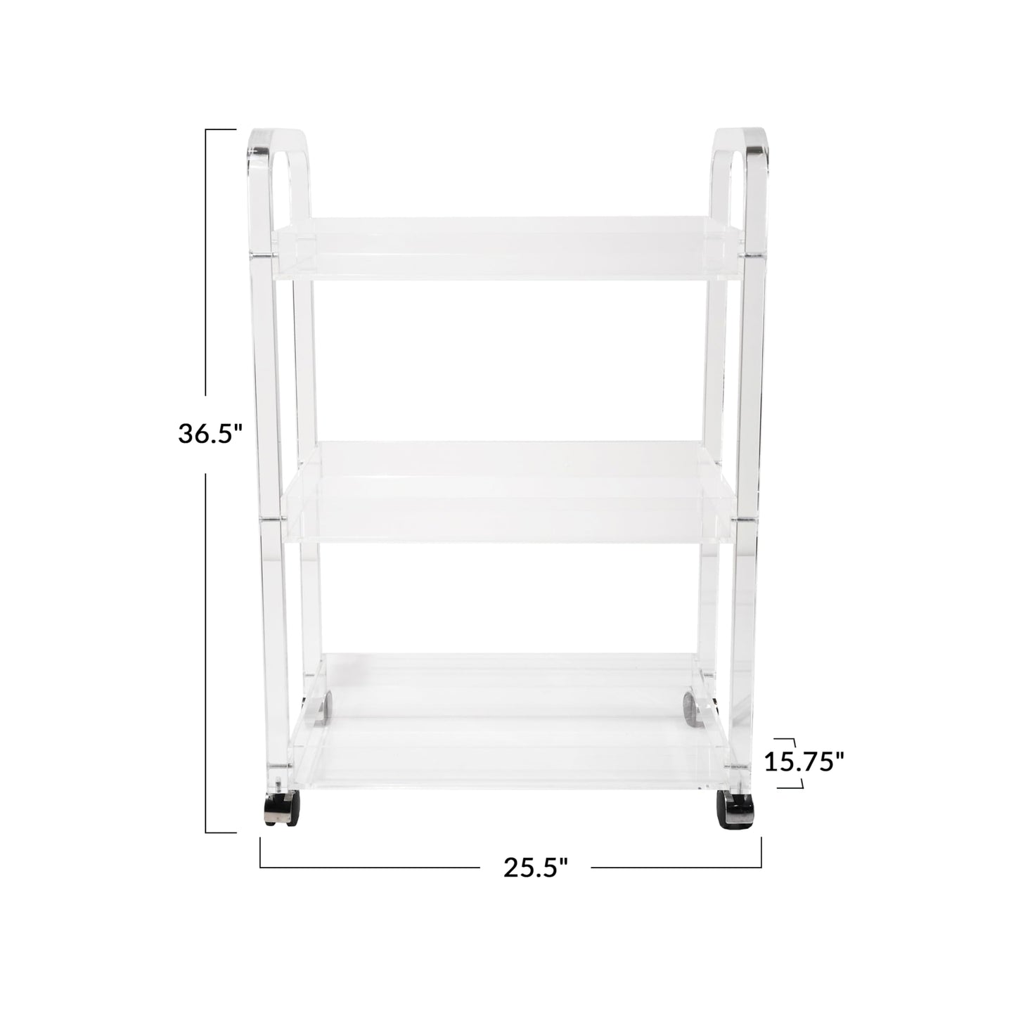 Bloomingville Clear Acrylic 3-Tier Bar Cart on Casters, White