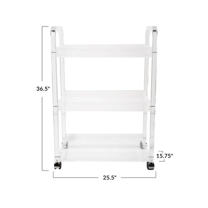Bloomingville Clear Acrylic 3-Tier Bar Cart on Casters, White