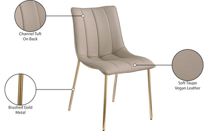 Meridian Furniture 529Taupe-C Isla Collection Modern | Contemporary Vegan Leather Upholstered Dining Chair, Brushed Gold Metal, Channel Tuft On Back, 18.5" W x 22.5" D x 33.5" H, Taupe, Set of 2