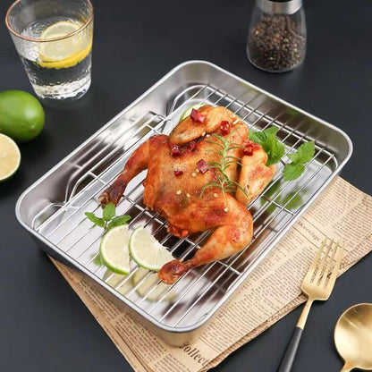 Stainless Steel Roasting Pan, Broiler Pan with Rack Set, Rectangular Roaster for Cooking and Baking