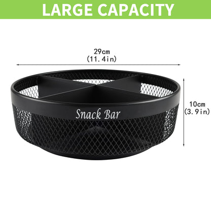 Xbopetda Snack Organizer for Countertop, Metal Turntable Organizer with Divider, 4 Compartment Snack Storage Spinning Snack Tray, Lazy Susan Snack Spinner for Snack Bar Organizer Pantry Storage-Black