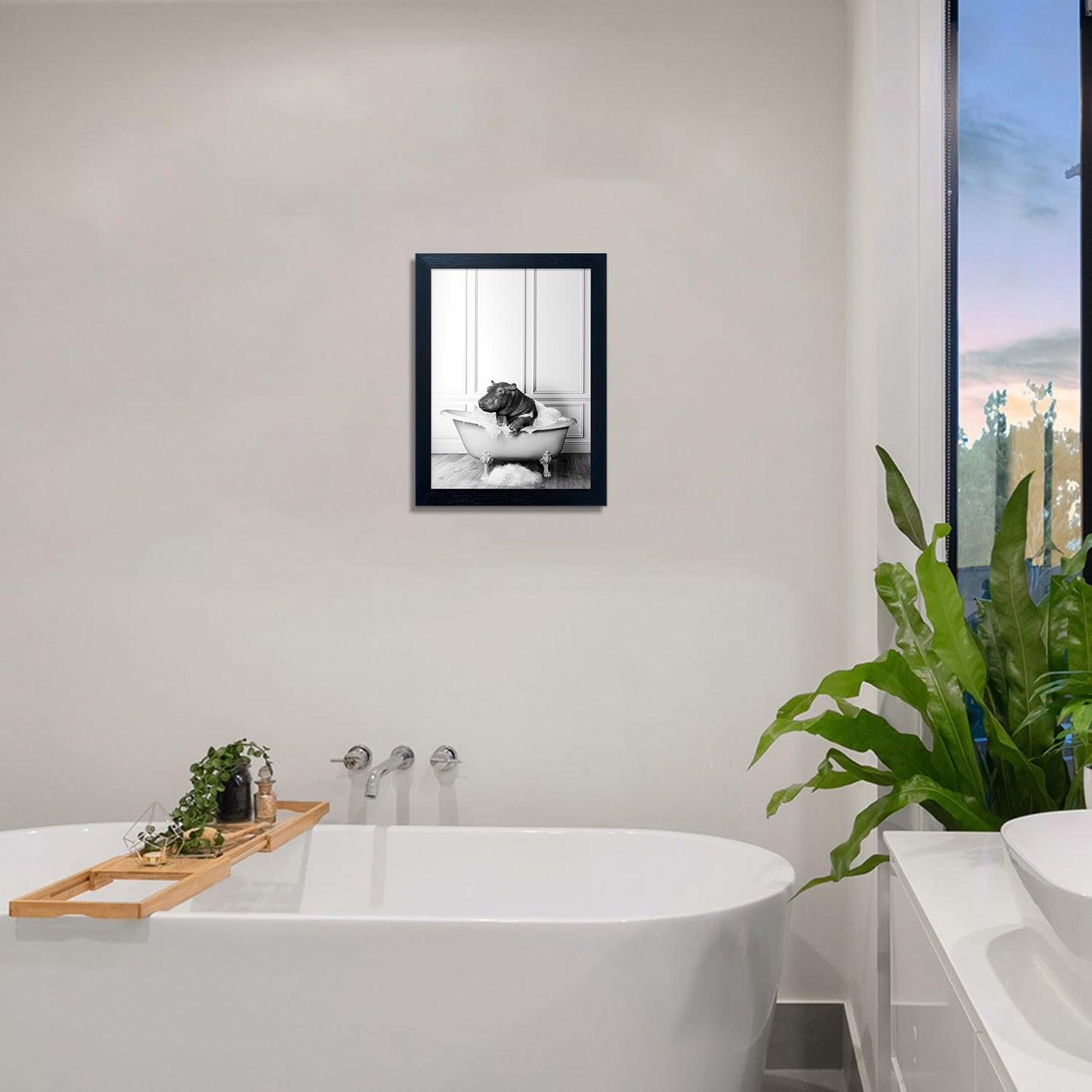 Bathroom Picture Wall Decor, Framed Black and White Bathroom Wall Art, Toilet Paper in Little Funny Raccoon's Hand Animal Canvas Print Painting